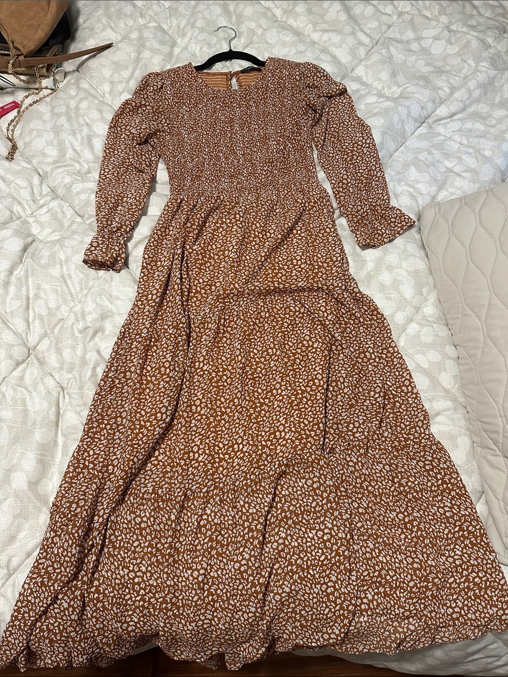 Amazon Brown Printed Maxi Dress with White Speckle Print